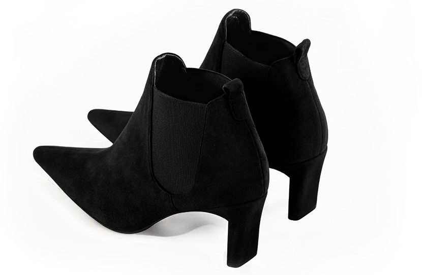 Matt black women's ankle boots, with elastics. Pointed toe. Medium comma heels. Rear view - Florence KOOIJMAN